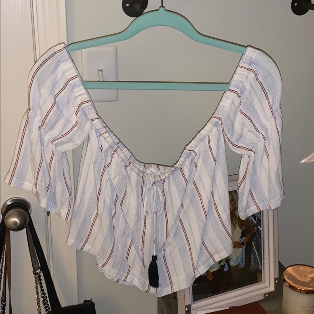 White blue and burgundy off the shoulder top!